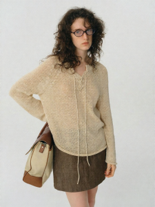 SHEITAOZI | Lacy Hollow-out Slim Knitted Sweater