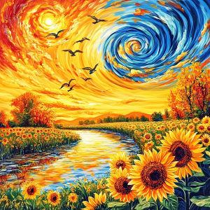 Huacan Full Square Round Drill Diamond Painting Starry Sky Sunflower Diamond Mosaic Fliower Landscape Set Home Decoration