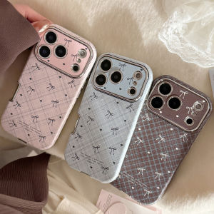Retro Simple Rhombus Grid Pattern Love Heart Bowknot Shock Proof Phone Cover Case for iPhone 17 16 15 14 13 12 Pro Max Plus