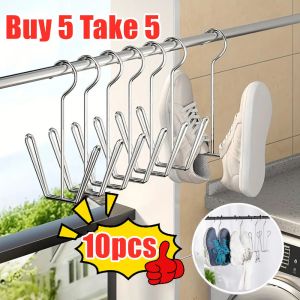 【BUY 5 TAKE 5】10pcs Multiuse Stainless Steel Metal Shoe Rack Durable Slippers Hanger Space Saving Drying Rack Stainless Steel Shoe Drying Rack Metal Hanging Shoe Organizer Space Saving Drying Rack With Hook For Closet Rod