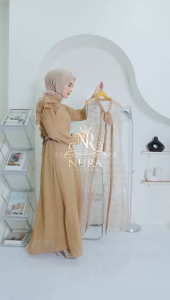 Gamis Stylish Almeera Dress Wanita - Kombinasi Brokat Matt Ceruty Babydoll Full Furing Edisi 2025