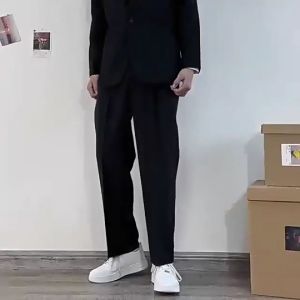 SINRANSINYA丨Quần nam-quần nam mùa xuân mùa thu và mùa đông mới rủ quần dài màu đen quần ống rộng ống đứng dáng rộng chân cho nam