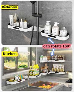 180° free rotation，Bathroom kitchen shelf washstand rotary shelf makeup storage rack kitchen wall mounted tripod