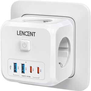 Lencent khối lập phương ổ cắm USB 7 trong 1 ổ điện nhiều lỗ 4000W khối lập phương nhiều ổ cắm có 3 ổ cắm điện xoay chiều 2 USB-A 2 loại C và công tắc sạc USB cho văn phòng nhà bếp và phòng ngủ màu trắng