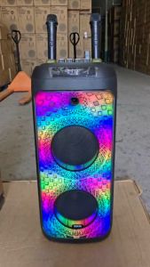 SKG ลำโพง ล้อลาก พกพา บลูทูธ 8นิ้วx2ดอก 30wRMS ไมค์ลอย 2ตัว ไฟวิบวับ (ปิด-เปิดได้) รุ่น KG-076 สีดำ