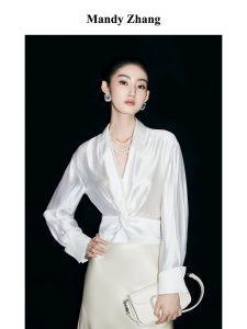 Twist Satin V-neck White Shirt