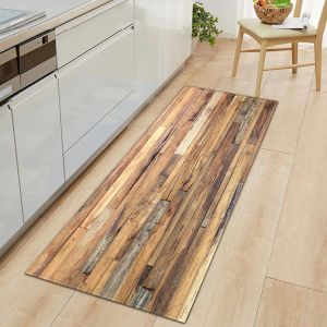 VIKAMA Wood Effect Kitchen Runner Rug Non Slip Easy Clean Decorative Rug American Vintage Style Floor Mat Home Decor