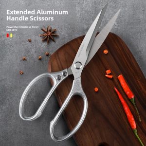 MONLEYTA | German Kitchen Scissors Extended Commercial Grade SK5 BBQ Scissors 304 Stainless Steel Food Level Multi-Function Chicken Bone Scissors Home Use