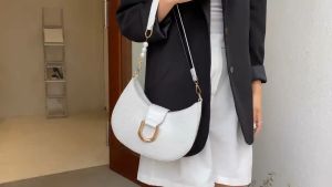 (Gift)MC.SHARRY  Womens Shoulder Bag  Fashion Simple Handbag Small Saddle Sling Bag PU Leather