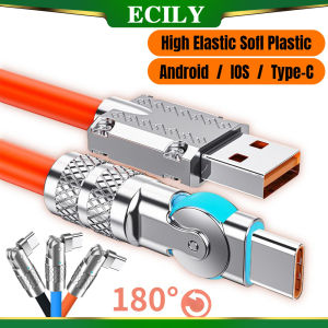 หมุนได้สายชาร์จ 180° Super Fast Charging สำหรับ Huawei, Apple, Xiaomi และ Androd ผ่านเคเบิลชาร์จโทรศัพท์