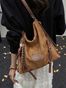 Womens Suede Double Shoulder Bag 2025 New Autumn Winter Crossbody Bucket Bag Commute Large Capacity Tote Bag