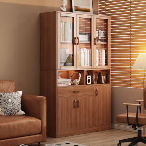 Thickened Antique Style Floor-Standing Bookcase Wall-Near Storage Rack with Door Home Cabinet Multi-Layer Bookshelf