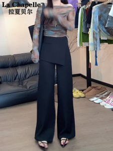Black Wide Leg Suit Pants Womens Autumn 2025 New Design Slimming Casual Fake Two-Piece Straight Leg Trousers Commute Style