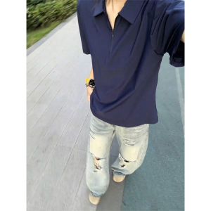 LIUBU | Navy Blue Half Zipper Summer Ice Silk Quick Dry Cleanfit T-Shirt