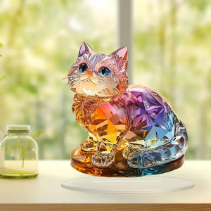 1Pc Colorful Cat Acrylic Ornaments: Rustic Room Decoration Aesthetics, Study Decorations, Art Crafts Gifts for Friends and Family