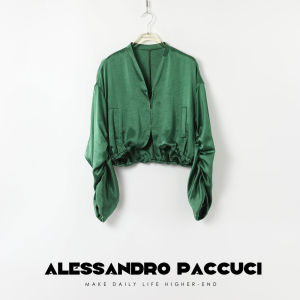 Pleated Stylish Acetate Leather Flying Jacket