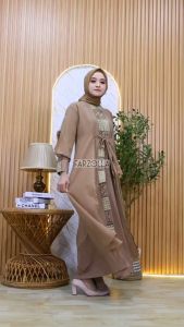 Gamis Abaya Turki Terbaru 2024 Bahan Jersey Lapis Luar Ceruti Aplikasi Mote dan Bordir Hawa 291