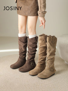 Josiny | Wide Leg Meilard Style Over the Knee Boot Wrinkle Flat