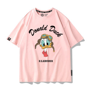 Disney Donald Duck Collaborative Loose Fit Short Sleeve Mens T-Shirt Pure Cotton Retro American Style Youth Fashion Wear
