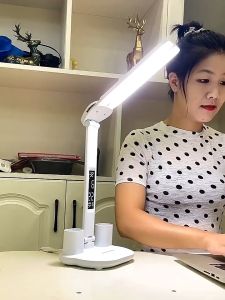Led Table Lamp Light for Study 桌灯 台灯 书灯 Lampu Meja Belajar Light Led Table Desk Lamp for Study Student Bedroom Room Led Clock Dispaly Reading Lamp with Pen Holder 180° Rotate Stepless Dimming 3 Light Color In 1 Lamp