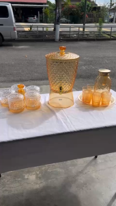 {Gold Series} LAVA TAMU Kristal Balang Air 7.6 L / Crystal Dispenser Air 7.6L / 5 PCS 740 ML Round Container Set / Jug with cup & Tray -7 pieces set