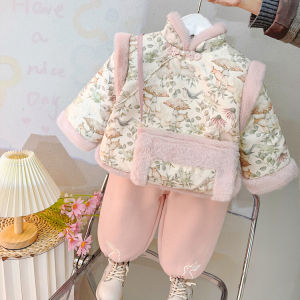 ผ้าขนแกะ เรียงราย ฤดูหนาว ชุดสําหรับเด็กผู้หญิงหนึ่งปีวันเกิดปาร์ตี้ปีใหม่เสื้อผ้า ชุดฮั่นฝู ชุดสองชิ้น หลากหลาย