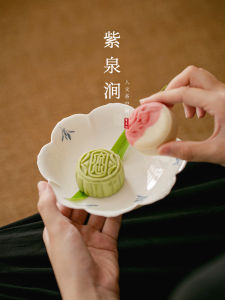 Hand-Painted Ceramic Orchid Tea Pot Lid Tray Fruit PlateHU TAOS L. PD. Purple Spring Gap Simple Style Handmade Ornaments