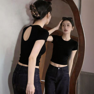 CHOEFULYN | Trendy Slim Fit Crop Top Back Hollow Design T-Shirt