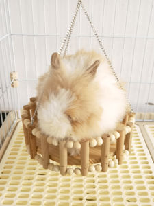 Wooden Swing Bed Hideout House Toy for Pets Rabbits Hamsters Guinea Pigs Stress Relief Entertainment Multi-Function Natural Style