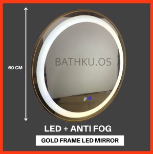 BathKu LED Mirror ANTI FOG WITH GOLD FRAME Wall Mirror Vanity Mirror Bathroom Lampu Cermin Dinding Solek Mirror Cermin Bilik Mandi 镜子