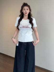 Áo Thun Tay Ngắn Cổ Tròn Dáng Ôm Mùa Hè Cho Nữ Cỡ Lớn Thiết Kế Giảm Béo Phong Cách Đường Phố Mỹ Cổ Điển