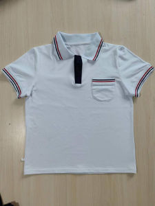 Summer White Short Sleeve T-Shirt Student Class Uniform Collar Cuff Red Tibetan Blue Striped Primary And Middle School Uniform Top Polo Shirt