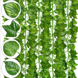 Artificial Green Leaves Ivy Vine / Outdoor Greenery Wall Decor / Green Ivy Leaf Garland Hanging Pendant / DIY Creeper Rattan Fake Leaf Plants / Garden Wedding Party Home Decor