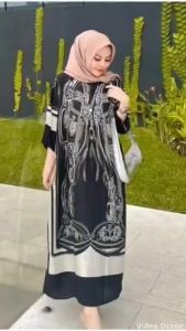 Daster Viral Kekinian Gamis Midi Dress Lengan 3/4 Rayon Motif Premium