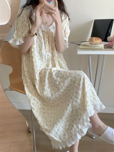 Princess Style Cotton Linen Sleep Dress Short Sleeve Loose Home Clothes Sweet Floral Print Doll Collar Summer New Arrival