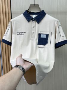 High-End Patchwork Polo Shirt Mens Short Sleeve Summer Slim Fit Collared T-Shirt Fashionable Urban Style Cotton Polyester Blend