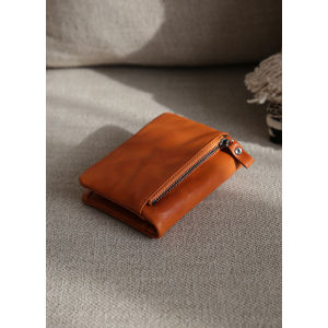 กระเป๋าสตางค์แบบสั้นสำหรับทั้งผู้ชายและผู้หญิงหนังวัวแท้หนังฟอกฝาดแบบโบราณกระเป๋าใส่ใบขับขี่กระเป๋าใส่เงินหนังแท้แบบพับสองทบกระเป๋าใส่เหรียญ