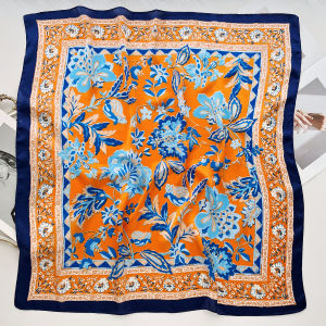 ผ้าพันคอไหมลายดอกไม้สไตล์เกาหลี ผ้าพันคอสำหรับตกแต่งกระเป๋า ผ้าพันคอสำหรับผูกผม ผ้าพันคอขนาดเล็ก ผ้าพันคอสำหรับผู้หญิง