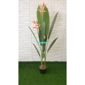 Pohon Plastik Daun Pisangan Heliconia Bird Of Paradise T145 Latex Artificial Pot Dasar Hitam Pajangan Hiasan Dekorasi Rumah Ruangan