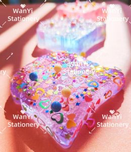 🧊Fresh NEW🍮Kawaii Squishy Toy Stress Relief TPR Toy Children Gifts Crystal Clear Bread Toy Plastic Dessert(Non-edible!) Cut Squeeze Slow Rebound Decompression Toys