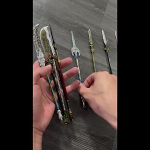 22cm Tiger Head Chisel Golden Spear Full Metal Lance Ancient Cold Model Ornament Toys for Male Boy Kid Replica Miniatures