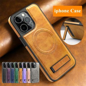 Leather Case for IPhone 16 Promax 15 Pro Max 14 Plus 13 12 iphone16 Magnetic Magsafe Wireless Charging Shockproof phone Cover