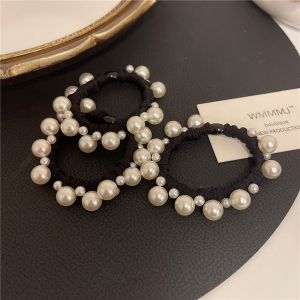 Elegant Hepburn Style High Elasticity Pearl Hair Ties Womens Practical Versatile Hair Bands Large And Small Size Pearls