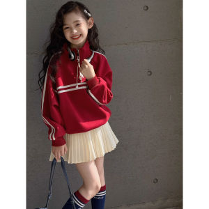 Girls Sporty Long Sleeve Hoodie Striped Pullover Spring New Arrival Childrens Fashionable Top for Kids 4-12 Years Old