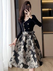 ชุดเดรสสั้นสไตล์ฝรั่งเศสหรูหรา ทรงเอ เอวสูง แขนยาว ปกโปโล สีพื้น สำหรับผู้หญิง อายุ 18-39 ปี ฤดูใบไม้ร่วง 2024