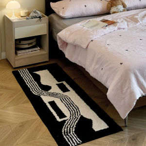 Nordic Ins Style Long Velvet Carpet Bedroom Living Room Bedside Rug Asymmetrical Long Pile Bedroom Door Mat Black White