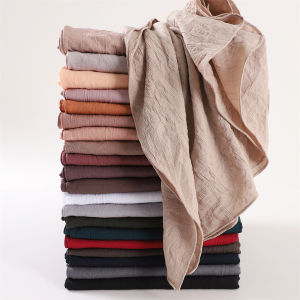 Jifang Plain Natural Crease Breathable Cotton Shawl Pashmina Headscarf Muslim Hijabs Shawls Tudung 180x90cm SL240 YW13