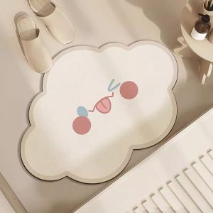 VIKAMA Cream Cloud Cartoon Floor Mat Quick Dry Non Slip Diatomite Bath Rug Kawaii Absorbent Shower Entry Bedroom Doormat
