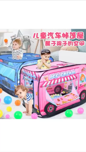 Kemah Bas Kanak-Kanak Kids Bus Tent Playhouse Cartoon Indoor Foldable Bus Play Activity Playhouse