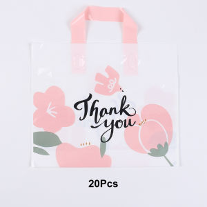 20/50Pcs Thank You Gift Bag with Handle Floral Reusable Shopping Bags Plastic Clothing Shop Bags Wedding Birthday Party Favors